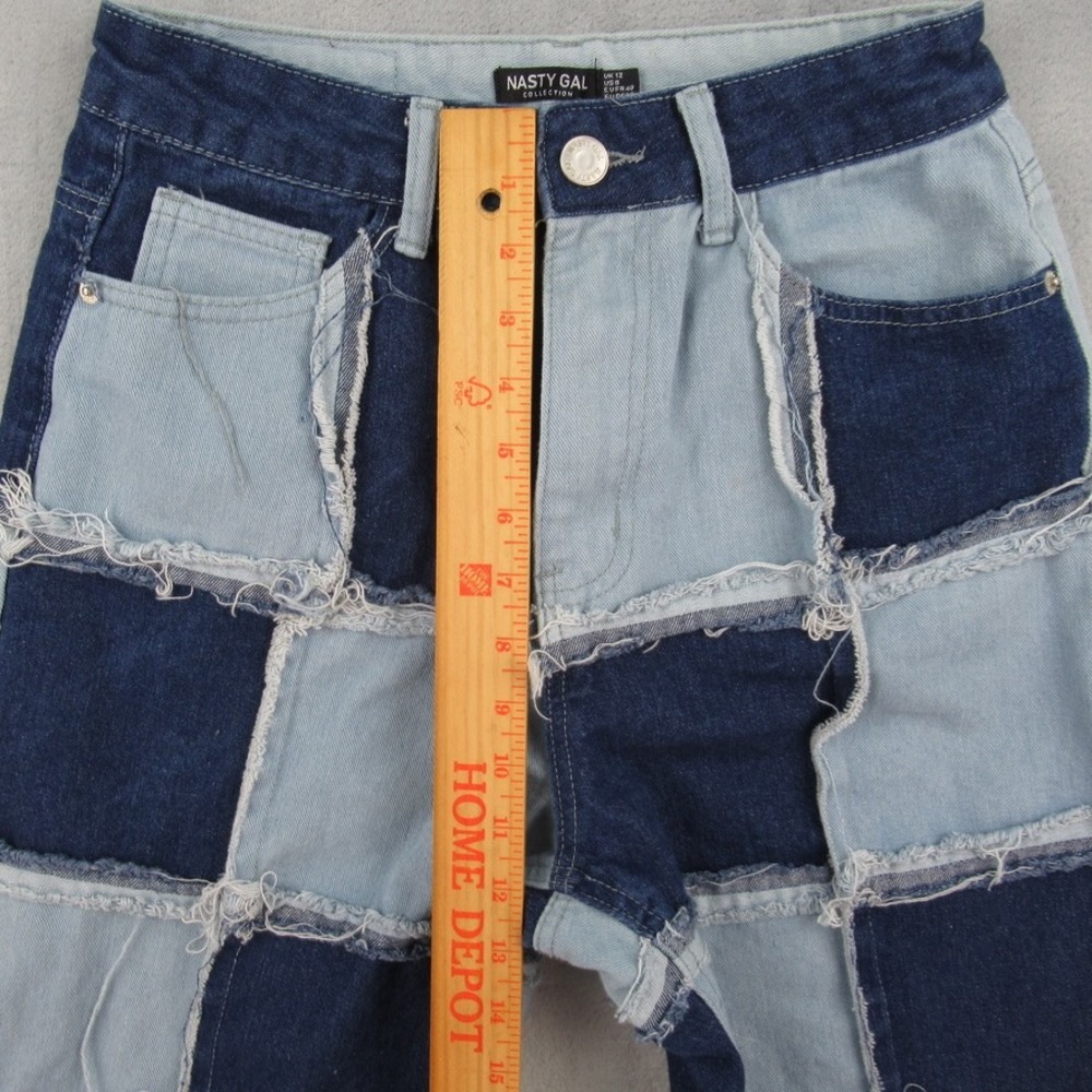 Nasty Gal Collection Patchwork Denim Jeans Blue Two Tone Raw Hem Size 8 3568 - Picture 5 of 12